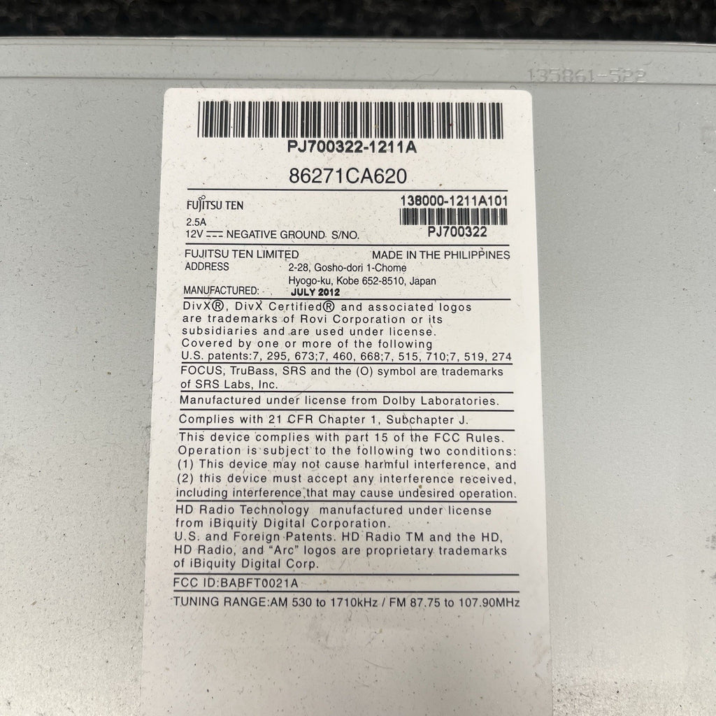☑️ 2013 Subaru BRZ AM FM CD Navigation Radio Receiver OEM 86271CA620