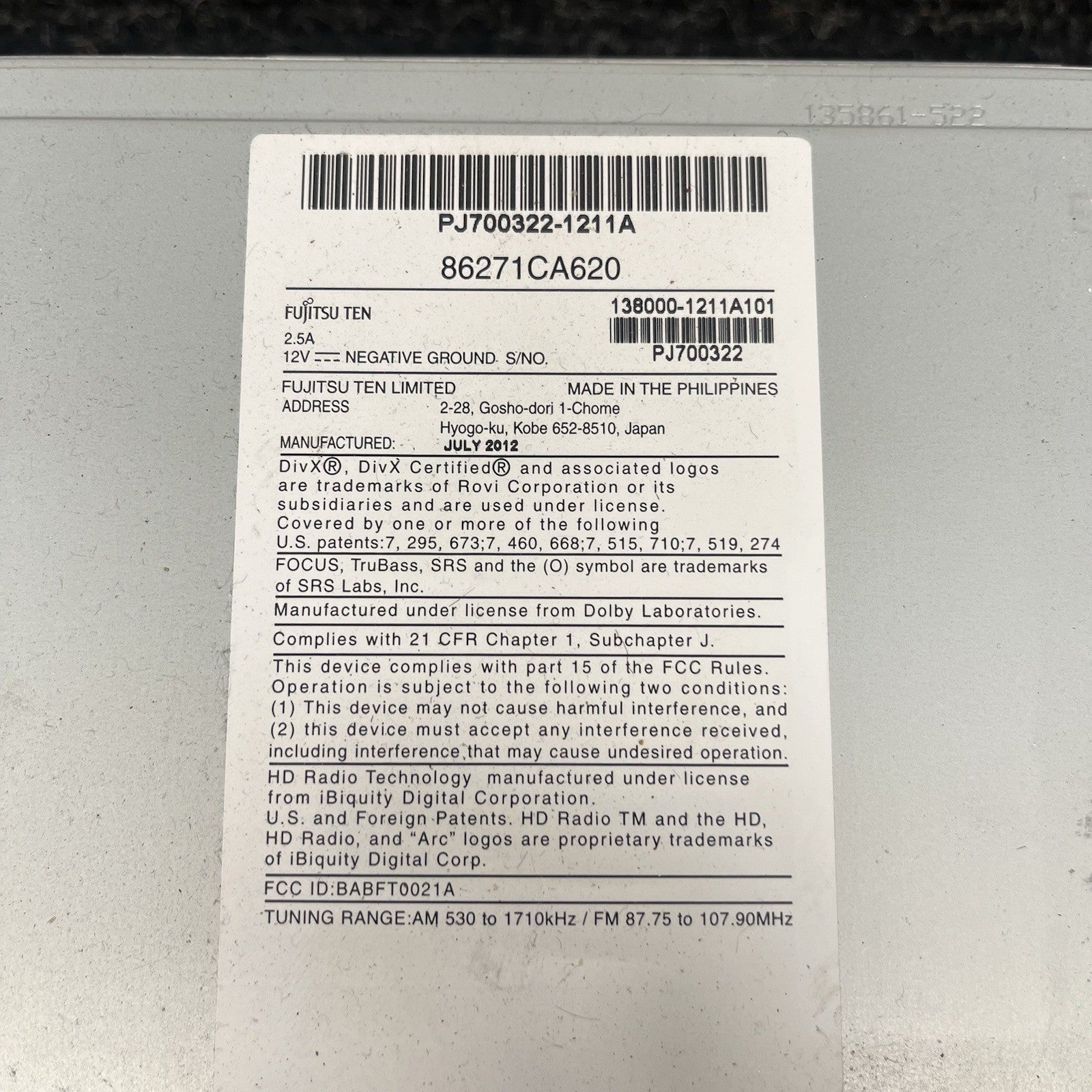 ☑️ 2013 Subaru BRZ AM FM CD Navigation Radio Receiver OEM 86271CA620