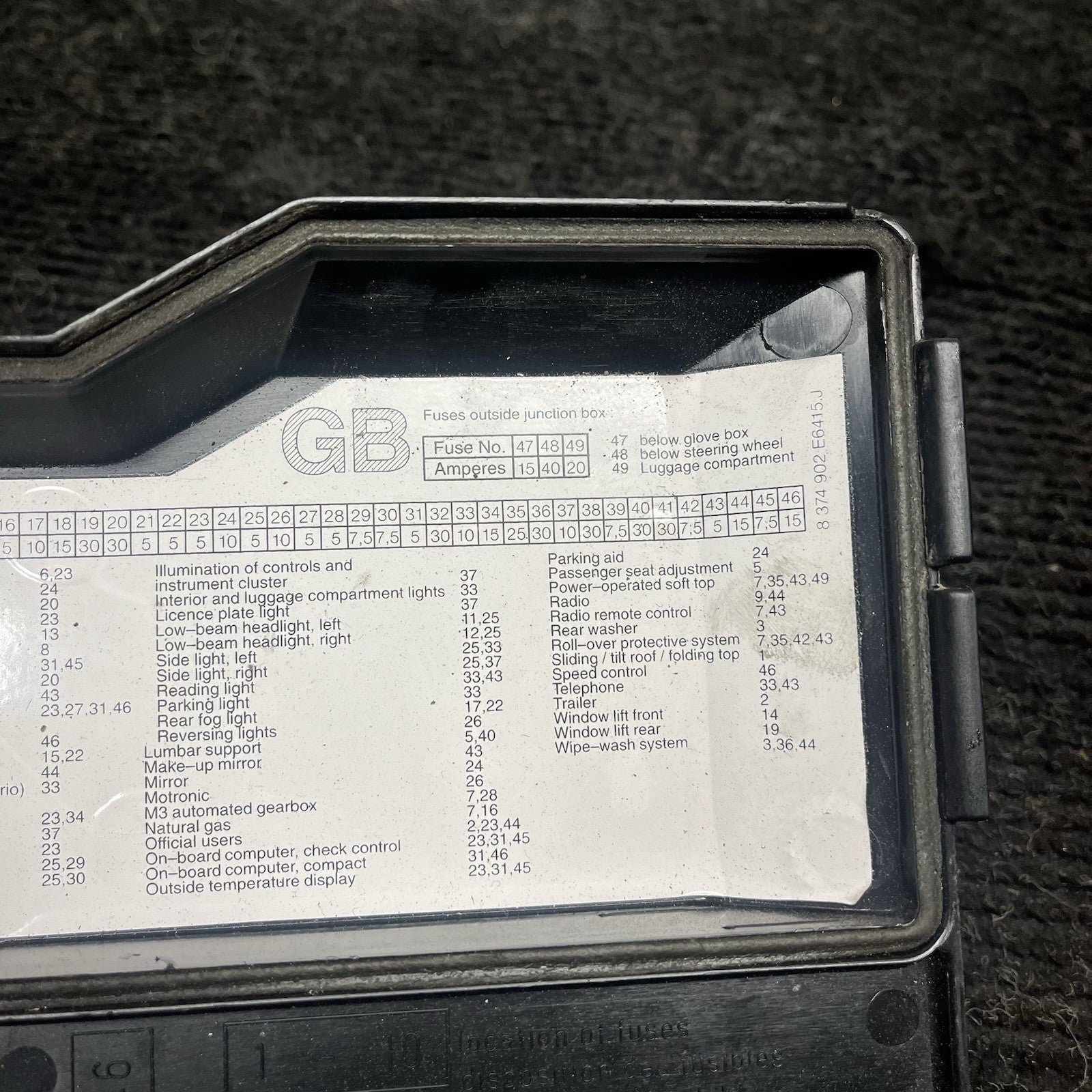 ☑️ 1995-1999 BMW M3 E36 ENGINE BAY POWER FUSE BOX COVER LID OEM 1387613
