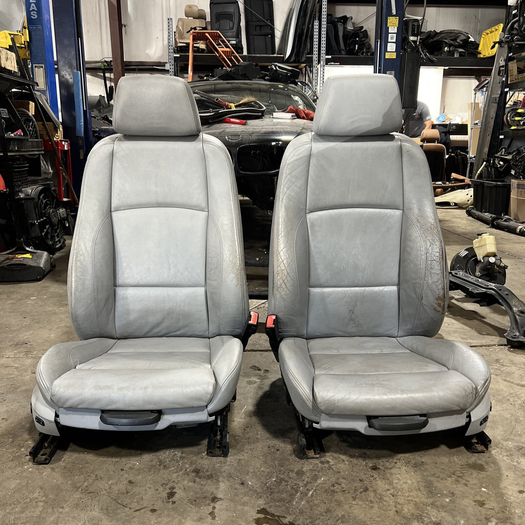 ☑️ 2008-2013 BMW E82 1-Series Coupe Leather Front Sport Seat Pair Grey OEM