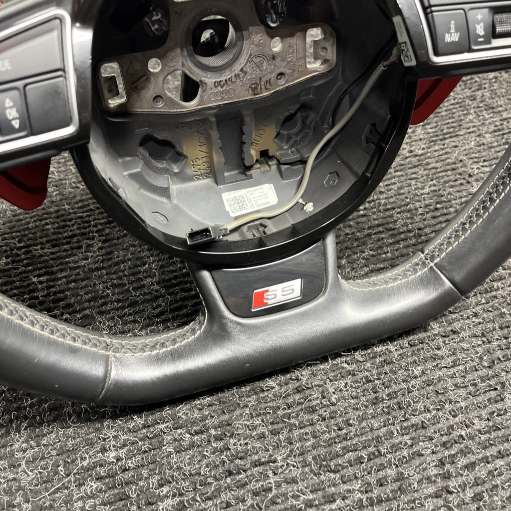 ☑️ 2013-2017 AUDI S5 SPORT LEATHER STEERING WHEEL w/ SHIFT PADDLES