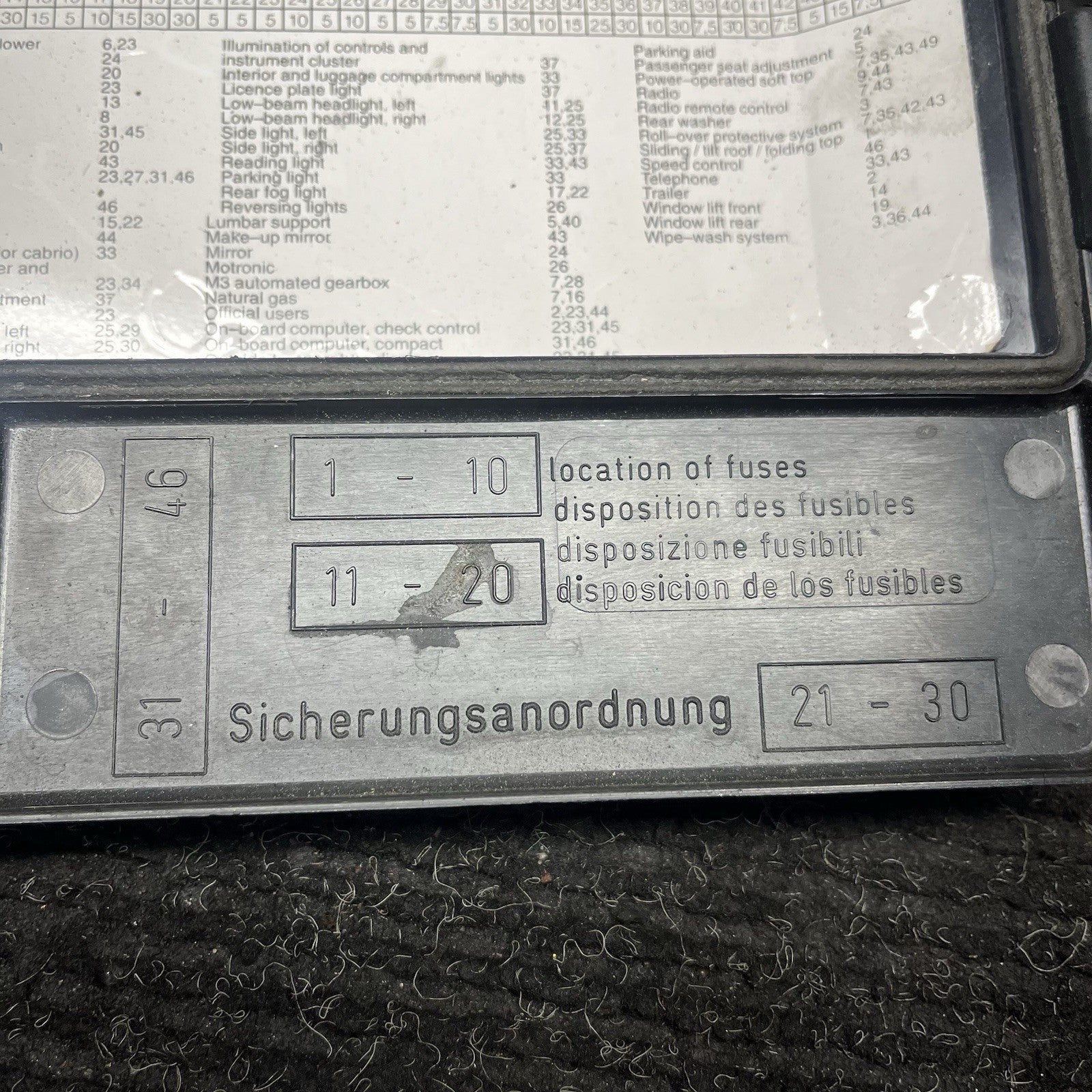 ☑️ 1995-1999 BMW M3 E36 ENGINE BAY POWER FUSE BOX COVER LID OEM 1387613