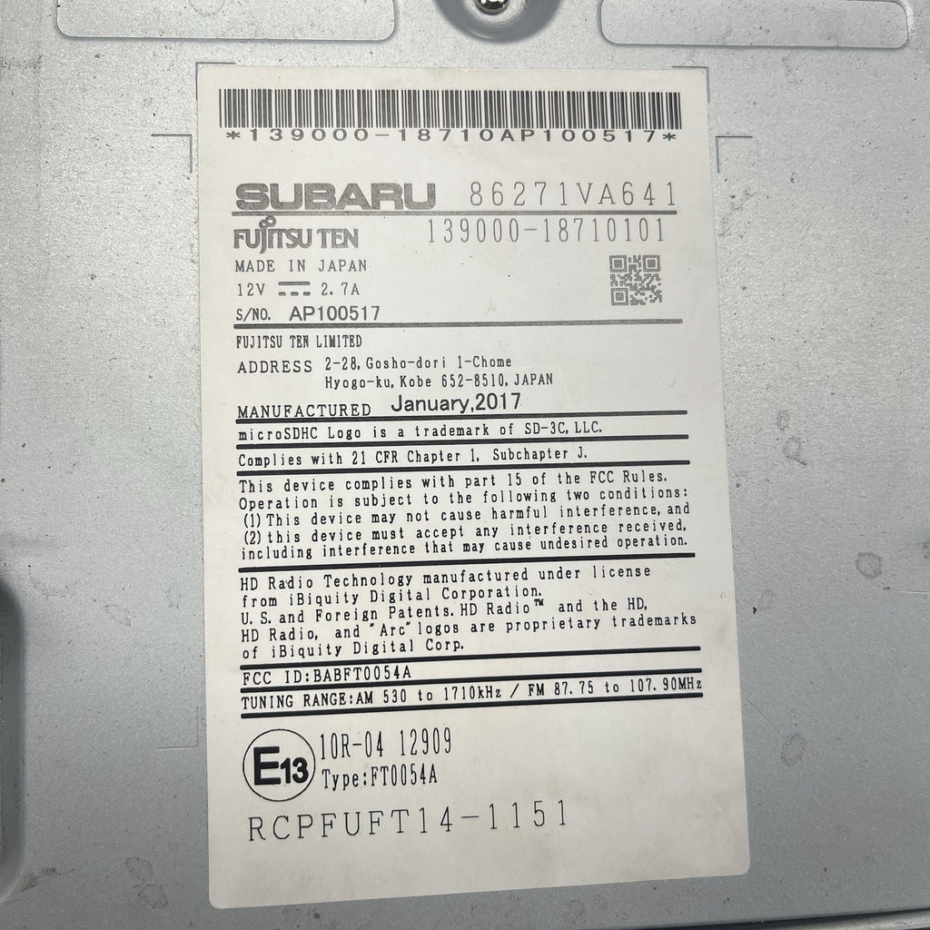 ☑️ SUBARU WRX 2015-2018 RADIO NAVIGATION ID 86271VA641