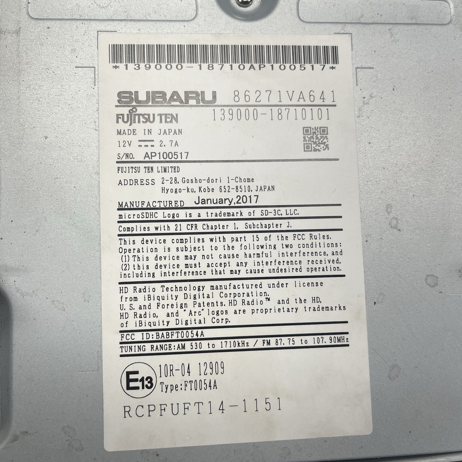 ☑️ SUBARU WRX 2015-2018 RADIO NAVIGATION ID 86271VA641