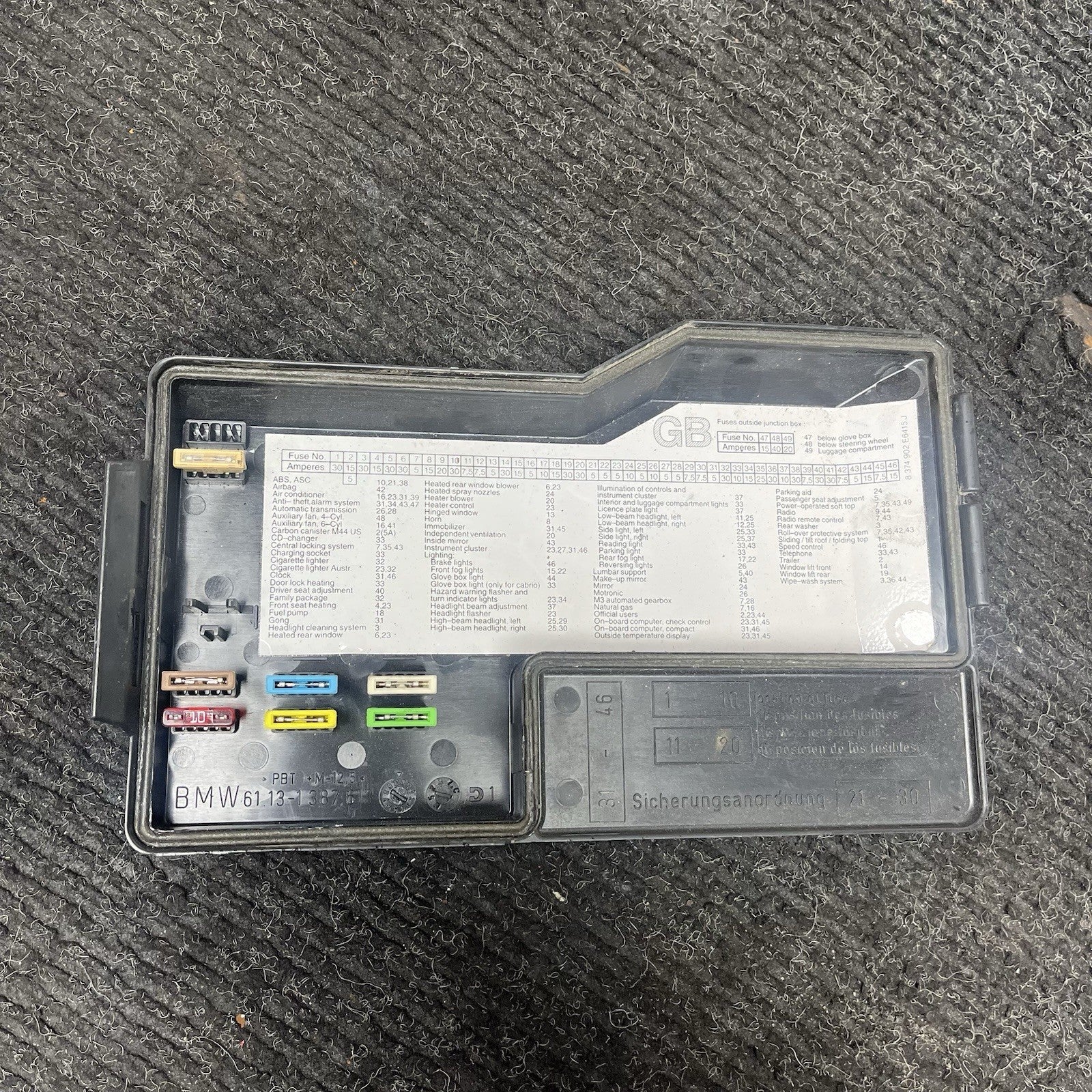 ☑️ 1995-1999 BMW M3 E36 ENGINE BAY POWER FUSE BOX COVER LID OEM 1387613